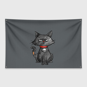 Флаг-баннер с принтом Кот бедолага в Новосибирске, 100% полиэстер | размер 67 х 109 см, плотность ткани — 95 г/м2; по краям флага есть четыре люверса для крепления | кот | череп | черный