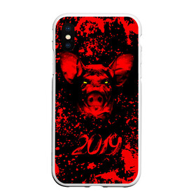 Чехол для iPhone XS Max матовый с принтом Красный поросенок в Новосибирске, Силикон | Область печати: задняя сторона чехла, без боковых панелей | 2019 | боров | брызги | веселье | взгляд | год | домашнее | животное | капли | красный | кровь | подарок | поздравление | поросенок | праздник | радость | рождество | с новым годом | свинья
