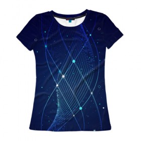 Женская футболка 3D с принтом Синяя спираль абстракция в Новосибирске, 100% полиэфир ( синтетическое хлопкоподобное полотно) | прямой крой, круглый вырез горловины, длина до линии бедер | абстракция | космос | синий | спираль
