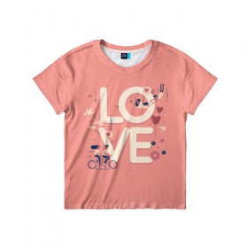 Детская футболка 3D с принтом Любящая пара в Новосибирске, 100% гипоаллергенный полиэфир | прямой крой, круглый вырез горловины, длина до линии бедер, чуть спущенное плечо, ткань немного тянется | love | голуби | любовь | пара | птицы | сердечко | шарик