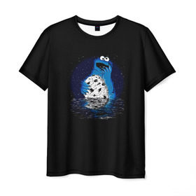Мужская футболка 3D с принтом Cookie monster в Новосибирске, 100% полиэфир | прямой крой, круглый вырез горловины, длина до линии бедер | cookie | cookiemonster | delicious | eat | monster | yummy | еда | куки | кукимонстр | монстр | печенье | сладости | улица | улицасезам