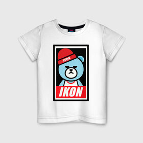 Детская футболка хлопок с принтом IKON bear в Новосибирске, 100% хлопок | круглый вырез горловины, полуприлегающий силуэт, длина до линии бедер | Тематика изображения на принте: ikon | k pop | return | айкон