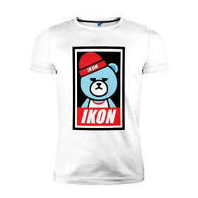 Мужская футболка премиум с принтом IKON bear в Новосибирске, 92% хлопок, 8% лайкра | приталенный силуэт, круглый вырез ворота, длина до линии бедра, короткий рукав | ikon | k pop | return | айкон