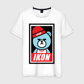 Мужская футболка хлопок с принтом IKON bear в Новосибирске, 100% хлопок | прямой крой, круглый вырез горловины, длина до линии бедер, слегка спущенное плечо. | ikon | k pop | return | айкон