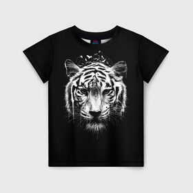Детская футболка 3D с принтом Dark Tiger в Новосибирске, 100% гипоаллергенный полиэфир | прямой крой, круглый вырез горловины, длина до линии бедер, чуть спущенное плечо, ткань немного тянется | africa | creepy | dark | desert | predator | scary | tiger | tigers | африка | жуткий | мрачный | пустыня | страшный | тигр | тигренок | тигрица | тигрицы | тигры | тигрята | хищник