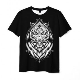 Мужская футболка 3D с принтом Dark Tiger в Новосибирске, 100% полиэфир | прямой крой, круглый вырез горловины, длина до линии бедер | africa | creepy | dark | desert | predator | scary | tiger | tigers | африка | жуткий | мрачный | пустыня | страшный | тигр | тигренок | тигрица | тигрицы | тигры | тигрята | хищник