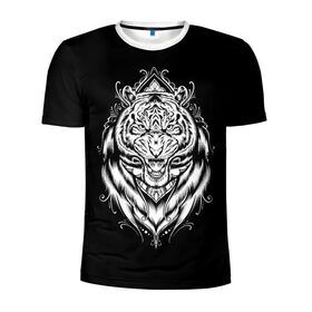 Мужская футболка 3D спортивная с принтом Dark Tiger в Новосибирске, 100% полиэстер с улучшенными характеристиками | приталенный силуэт, круглая горловина, широкие плечи, сужается к линии бедра | africa | creepy | dark | desert | predator | scary | tiger | tigers | африка | жуткий | мрачный | пустыня | страшный | тигр | тигренок | тигрица | тигрицы | тигры | тигрята | хищник