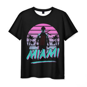 Мужская футболка 3D с принтом Майами в Новосибирске, 100% полиэфир | прямой крой, круглый вырез горловины, длина до линии бедер | beach | hot | miami | sun | usa | город | города | жара | лето | майами | море | ночь | отпуск | пальма | пальмы | пляж | солнце | сша