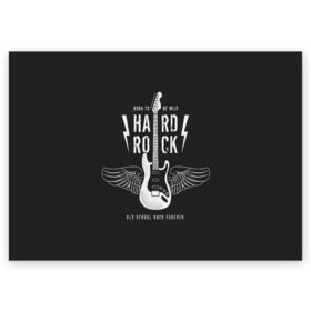 Поздравительная открытка с принтом HARD ROCK ГИТАРА в Новосибирске, 100% бумага | плотность бумаги 280 г/м2, матовая, на обратной стороне линовка и место для марки
 | Тематика изображения на принте: гитара | крылья | металл | музыка | рок | струны