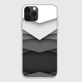 Чехол для iPhone 12 Pro Max с принтом Бумажные полосы в Новосибирске, Силикон |  | Тематика изображения на принте: белый | геометрия | полосы | серый | треугольник | черный