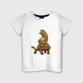 Детская футболка хлопок с принтом Speed is Relative в Новосибирске, 100% хлопок | круглый вырез горловины, полуприлегающий силуэт, длина до линии бедер | ленивец | лень | медленно | медлительный | тормоз | черепаха