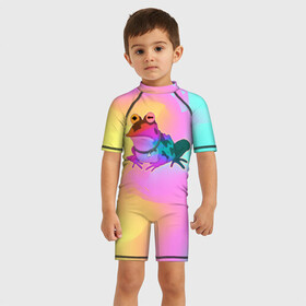 Детский купальный костюм 3D с принтом Кислотная Гипножаба в Новосибирске, Полиэстер 85%, Спандекс 15% | застежка на молнии на спине | bender | fry | futurama | planet express | бендер | гипножаба | зойдберг | лила | фрай | футурама
