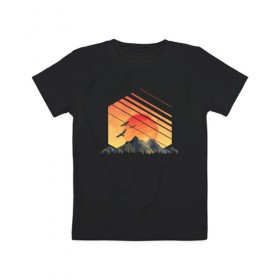Детская футболка хлопок с принтом Закат солнца над горами в Новосибирске, 100% хлопок | круглый вырез горловины, полуприлегающий силуэт, длина до линии бедер | Тематика изображения на принте: 