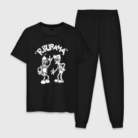 Мужская пижама хлопок с принтом Futurama - Cartoon в Новосибирске, 100% хлопок | брюки и футболка прямого кроя, без карманов, на брюках мягкая резинка на поясе и по низу штанин
 | bender | fry | futurama | planet express | бендер | зойдберг | лила | фрай | футурама
