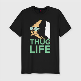 Мужская футболка хлопок Slim с принтом Профессор - thug life в Новосибирске, 92% хлопок, 8% лайкра | приталенный силуэт, круглый вырез ворота, длина до линии бедра, короткий рукав | bender | fry | futurama | planet express | бендер | гипножаба | зойдберг | лила | профессор | фрай | футурама