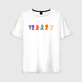 Женская футболка хлопок Oversize с принтом Futurama characters в Новосибирске, 100% хлопок | свободный крой, круглый ворот, спущенный рукав, длина до линии бедер
 | bender | fry | futurama | planet express | бендер | гипножаба | зойдберг | лила | фрай | футурама