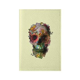 Обложка для паспорта матовая кожа с принтом Цветочный Череп в Новосибирске, натуральная матовая кожа | размер 19,3 х 13,7 см; прозрачные пластиковые крепления | bone | bones | flower | flowers | skeleton | skeletons | skull | skulls | кости | кость | скелет | скелеты | цветок | цветочки | цветочный | цветы | череп | черепа | черепок