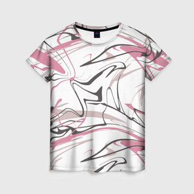 Женская футболка 3D с принтом Хаотичные линии в Новосибирске, 100% полиэфир ( синтетическое хлопкоподобное полотно) | прямой крой, круглый вырез горловины, длина до линии бедер | Тематика изображения на принте: абстракция | розовый | цвет | черный