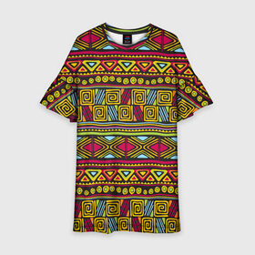 Детское платье 3D с принтом Этнический орнамент в Новосибирске, 100% полиэстер | прямой силуэт, чуть расширенный к низу. Круглая горловина, на рукавах — воланы | Тематика изображения на принте: африка | геометрия | индия | орнамент | узор | этно