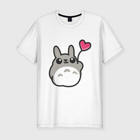 Мужская футболка хлопок Slim с принтом Love Totoro в Новосибирске, 92% хлопок, 8% лайкра | приталенный силуэт, круглый вырез ворота, длина до линии бедра, короткий рукав | forest | friend | ghibli | japan | keeper | nature | neigbor | neighbour | totoro | анимация | аниме | гибли | дерево | друг | животные | лес | любовь | милый | мир | миядзаки | мульт | мультфильм | природа | сердце | сосед | тоторо