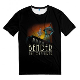 Мужская футболка 3D с принтом Bender The Offender в Новосибирске, 100% полиэфир | прямой крой, круглый вырез горловины, длина до линии бедер | all | bender | doctor | futurama | humans | kill | mult | robot | simpsons | space | trust | zoidberg | бендер | зойдберг | космос | мульт | мультик | мультфильм | робот | симпсоны | футурама