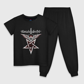 Детская пижама хлопок с принтом Hanzel und Gretyl 87 в Новосибирске, 100% хлопок |  брюки и футболка прямого кроя, без карманов, на брюках мягкая резинка на поясе и по низу штанин
 | Тематика изображения на принте: 666 | gretyl | hanzel | industrial | metal | music | pentagram | rock | und | метал | музыка | пентаграмма | рок