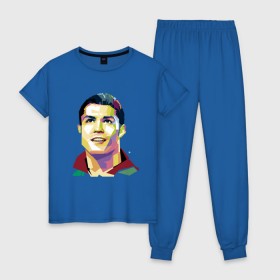 Женская пижама хлопок с принтом Ronaldo в Новосибирске, 100% хлопок | брюки и футболка прямого кроя, без карманов, на брюках мягкая резинка на поясе и по низу штанин | champion | cr7 | cristiano | game | goal | italy | juventus | madrid | real | ronaldo | spain | team | буффон | гол | дибала | золотой мяч | игрок | испания | италия | криштиану | мадрид | португалия | реал | роналду | спорт | тренер | футбол | 