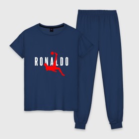 Женская пижама хлопок с принтом Ronaldo в Новосибирске, 100% хлопок | брюки и футболка прямого кроя, без карманов, на брюках мягкая резинка на поясе и по низу штанин | champion | cr7 | cristiano | game | goal | italy | juventus | madrid | real | ronaldo | spain | team | буффон | гол | дибала | золотой мяч | игрок | испания | италия | криштиану | мадрид | португалия | реал | роналду | спорт | тренер | футбол | 