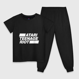 Детская пижама хлопок с принтом Atari Teenage Riot (White) в Новосибирске, 100% хлопок |  брюки и футболка прямого кроя, без карманов, на брюках мягкая резинка на поясе и по низу штанин
 | Тематика изображения на принте: atari | atr | digital | hardcore | music | punk | rave | riot | rock | teenage | музыка | панк | рок