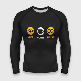 Мужской рашгард 3D с принтом Code Coffee Repeat в Новосибирске,  |  | admin | administrator | calm | code | coder | coding | engineer | job | keep | programmer | администратор | айти | инженер | код | кодинг | программа | программист | профессия | сисадмин