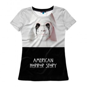 Женская футболка 3D с принтом American Horror Story в Новосибирске, 100% полиэфир ( синтетическое хлопкоподобное полотно) | прямой крой, круглый вырез горловины, длина до линии бедер | ahs | american horror story | американская история ужасов | демон | краска | лицо | макияж | монашка | черные глаза