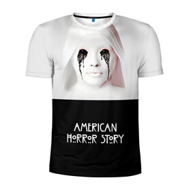 Мужская футболка 3D спортивная с принтом American Horror Story в Новосибирске, 100% полиэстер с улучшенными характеристиками | приталенный силуэт, круглая горловина, широкие плечи, сужается к линии бедра | ahs | american horror story | американская история ужасов | демон | краска | лицо | макияж | монашка | черные глаза