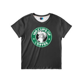 Детская футболка 3D с принтом 100 cups of coffee в Новосибирске, 100% гипоаллергенный полиэфир | прямой крой, круглый вырез горловины, длина до линии бедер, чуть спущенное плечо, ткань немного тянется | coffee | express | fry | futurama | future | leela | philip | planet | turanga | zoidberg | бендер | будущее | джей | зойдберг | кофе | лила | родригес | сгибальщик | туранга | филип | фрай | футурама