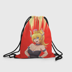 Рюкзак-мешок 3D с принтом Bowsette в Новосибирске, 100% полиэстер | плотность ткани — 200 г/м2, размер — 35 х 45 см; лямки — толстые шнурки, застежка на шнуровке, без карманов и подкладки | Тематика изображения на принте: 