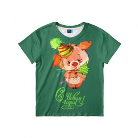 Детская футболка 3D с принтом Свинка с ёлкой в Новосибирске, 100% гипоаллергенный полиэфир | прямой крой, круглый вырез горловины, длина до линии бедер, чуть спущенное плечо, ткань немного тянется | Тематика изображения на принте: 