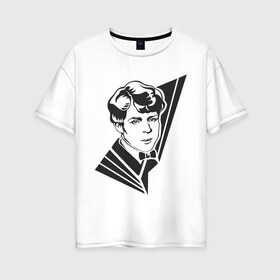 Женская футболка хлопок Oversize с принтом Есенин в Новосибирске, 100% хлопок | свободный крой, круглый ворот, спущенный рукав, длина до линии бедер
 | арт | есенин | иллюстрация | линия | лирика | портрет | поэзия | поэт | пятно | россия | черно белое