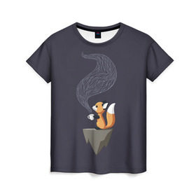 Женская футболка 3D с принтом Coffee Fox в Новосибирске, 100% полиэфир ( синтетическое хлопкоподобное полотно) | прямой крой, круглый вырез горловины, длина до линии бедер | coffee | cute | fox | foxes | ginger | tail | забавная | кофе | кофеёк | кофеёчек | лис | лиса | лисица | лисицы | лисичка | лисички | лисы | милая | рыжая | рыжие | смешная | фыр | хвост | хвосты