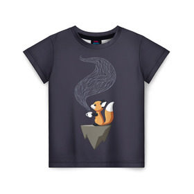 Детская футболка 3D с принтом Coffee Fox в Новосибирске, 100% гипоаллергенный полиэфир | прямой крой, круглый вырез горловины, длина до линии бедер, чуть спущенное плечо, ткань немного тянется | Тематика изображения на принте: coffee | cute | fox | foxes | ginger | tail | забавная | кофе | кофеёк | кофеёчек | лис | лиса | лисица | лисицы | лисичка | лисички | лисы | милая | рыжая | рыжие | смешная | фыр | хвост | хвосты