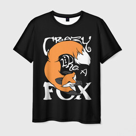 Мужская футболка 3D с принтом Crazy Like a Fox в Новосибирске, 100% полиэфир | прямой крой, круглый вырез горловины, длина до линии бедер | crazy | cute | fox | foxes | ginger | like | tail | безумие | безумная | забавная | лис | лиса | лисица | лисицы | лисичка | лисички | лисы | милая | рыжая | рыжие | смешная | фыр | хвост | хвосты