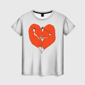 Женская футболка 3D с принтом Fox Love в Новосибирске, 100% полиэфир ( синтетическое хлопкоподобное полотно) | прямой крой, круглый вырез горловины, длина до линии бедер | cute | fox | foxes | ginger | heart | love | tail | забавная | лис | лиса | лисица | лисицы | лисичка | лисички | лисы | любовь | милая | рыжая | рыжие | сердечко | смешная | фыр | хвост | хвосты