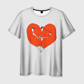Мужская футболка 3D с принтом Fox Love в Новосибирске, 100% полиэфир | прямой крой, круглый вырез горловины, длина до линии бедер | cute | fox | foxes | ginger | heart | love | tail | забавная | лис | лиса | лисица | лисицы | лисичка | лисички | лисы | любовь | милая | рыжая | рыжие | сердечко | смешная | фыр | хвост | хвосты