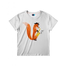 Детская футболка 3D с принтом Джаз Лис в Новосибирске, 100% гипоаллергенный полиэфир | прямой крой, круглый вырез горловины, длина до линии бедер, чуть спущенное плечо, ткань немного тянется | Тематика изображения на принте: cute | fox | foxes | ginger | jazz | tail | trumpet | джаз | джазмен | забавная | лис | лиса | лисица | лисицы | лисичка | лисички | лисы | милая | рыжая | рыжие | саксофон | смешная | труба | фыр | хвост | хвосты