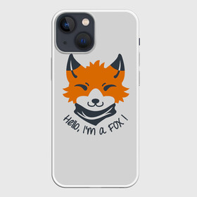 Чехол для iPhone 13 mini с принтом Hello Fox в Новосибирске,  |  | cute | fox | foxes | ginger | hello | tail | забавная | лис | лиса | лисица | лисицы | лисичка | лисички | лисы | милая | привет | рыжая | рыжие | смешная | фыр | хвост | хвосты