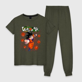 Женская пижама хлопок с принтом Dragon Ball Son Goku в Новосибирске, 100% хлопок | брюки и футболка прямого кроя, без карманов, на брюках мягкая резинка на поясе и по низу штанин | 