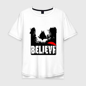 Мужская футболка хлопок Oversize с принтом Believe in Totoro в Новосибирске, 100% хлопок | свободный крой, круглый ворот, “спинка” длиннее передней части | Тематика изображения на принте: forest | friend | ghibli | japan | keeper | nature | neigbor | neighbour | totoro | анимация | аниме | гибли | дерево | друг | животные | лес | любовь | милый | мир | миядзаки | мульт | мультфильм | природа | сосед | тоторо | хранитель