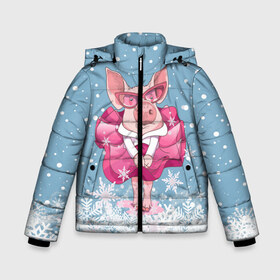 Зимняя куртка для мальчиков 3D с принтом Свинка в розовом в Новосибирске, ткань верха — 100% полиэстер; подклад — 100% полиэстер, утеплитель — 100% полиэстер | длина ниже бедра, удлиненная спинка, воротник стойка и отстегивающийся капюшон. Есть боковые карманы с листочкой на кнопках, утяжки по низу изделия и внутренний карман на молнии. 

Предусмотрены светоотражающий принт на спинке, радужный светоотражающий элемент на пуллере молнии и на резинке для утяжки | Тематика изображения на принте: 2019 | год свиньи | милая свинка | новогодний подарок | новый год | новый год 2019 | подарок на новый год | прикольная свинка | свинка в розовом | свинья | символ 2019 года | снег | снежинки