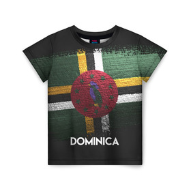 Детская футболка 3D с принтом DOMINICA(Доминика) в Новосибирске, 100% гипоаллергенный полиэфир | прямой крой, круглый вырез горловины, длина до линии бедер, чуть спущенное плечо, ткань немного тянется | dominica | urban | город | доминика | мир | путешествие | символика | страны | флаг