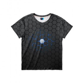 Детская футболка 3D с принтом Гексагон в Новосибирске, 100% гипоаллергенный полиэфир | прямой крой, круглый вырез горловины, длина до линии бедер, чуть спущенное плечо, ткань немного тянется | hexagon | metal | pattern | steel | гексагон | метал | паттерн | сталь | текстуры | шестиугольник
