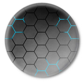 Значок с принтом Плиты с Энергией в Новосибирске,  металл | круглая форма, металлическая застежка в виде булавки | hexagon | metal | pattern | steel | броня | гексагон | метал | плиты | сталь | текстура