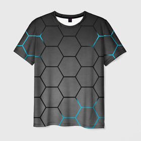 Мужская футболка 3D с принтом Плиты с Энергией в Новосибирске, 100% полиэфир | прямой крой, круглый вырез горловины, длина до линии бедер | Тематика изображения на принте: hexagon | metal | pattern | steel | броня | гексагон | метал | плиты | сталь | текстура